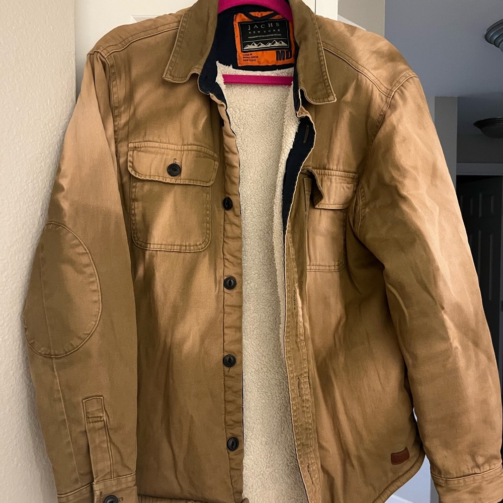 Jachs Tan Lightweight Shirt Jacket with Sherpa Lining